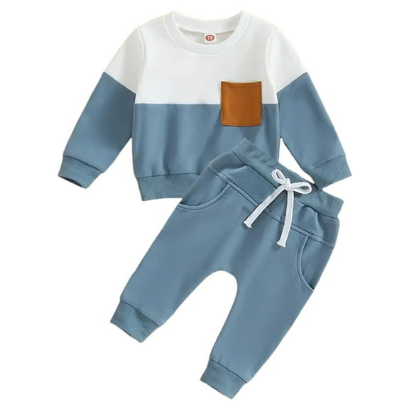 Kogui Toddler Boy Sweatsuit Baby Toddler Boy Girl Fall Winter Clothes Pullover Pants Sets Long Sleeve Sweatshirt Outfits Size 18 24 Months (Blue,18-24 Months)