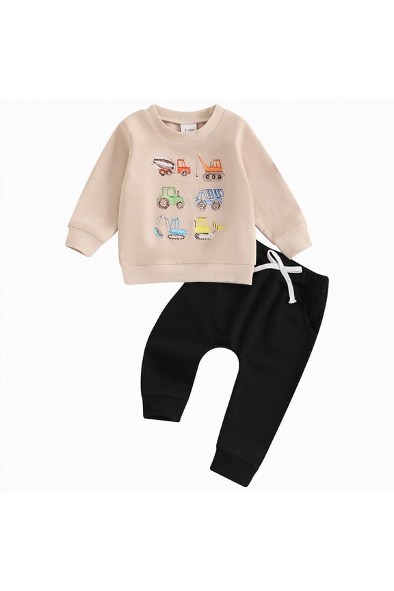 Toddler Boy Winter Clothes Toddler Baby Boy Clothes Fall Winter Outfit Long Sleeve Sweatshirt Tops Pants Set 3 6 9 12 24 Months 2T 3T 4T (Light Yellow,6-12 Months)