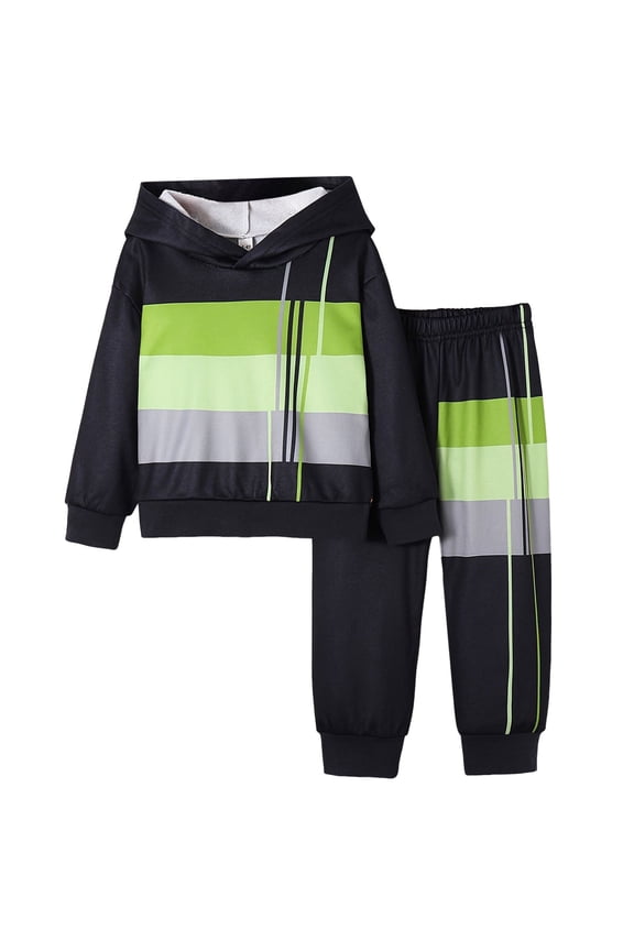 Toddler Boys Clothes Toddler Baby Boy Clothes Long Sleeve Hooded Pullover Colorblock Sweatshirt + Pants 2pcs Fall Winter Outfit Set Size 4T 5T (Black,4-5 Years)