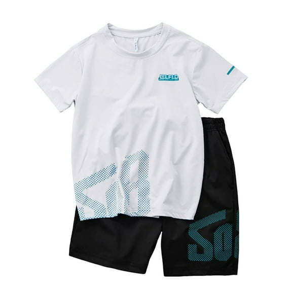 Kogui Toddler Boys Short Set 2 Piece Short Sleeve Graphic T-Shirts and Active Shorts Outfit Set for Boys 2T 3T 4T 5T 6T 7T 8-14 Years (White,1-2 Years)
