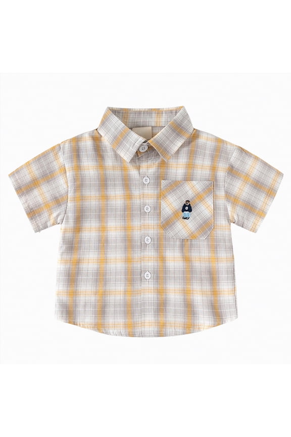 Toddler Button Down Shirt Baby Boy Clothes Toddler Boys Button Down Shirts Short Sleeve T-Shirt Toddler Tops Summer 5T 6T (Yellow,5-6 Years)
