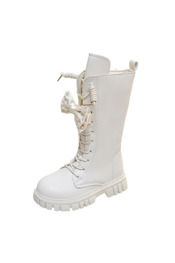 Toddler Combat Boots Boys Girls Cowboy Boots Toddler Mid Calf Western Boots Square Toe Riding Boots for Kids Size 12 (White,Little Kids 12)