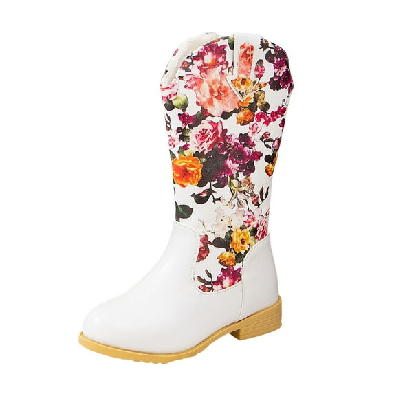 Kogui Toddler Cowboy Boots for Girls Girls Cowgirl Boots Unisex-Child Mid Calf Toddler Cowboy Boots Little Kids Western Boots Round Toe All Seasons Shoes Size 1.5 (White,Big Kids 1.5)