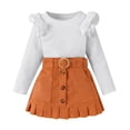 thumbnail image 1 of Kogui Toddler Fall Outfits for Girls Toddler Baby Girl Skirt Outfit Long Sleeve Ruffle Shirt Top Mini Skirt Set 2Pcs Kids Little Girl Clothes Fall Winter Size 4T 5T (Brown,4-5 Years), 1 of 5