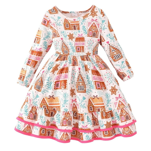 Kogui Toddler Girl Christmas Dresses Toddler Girl Dresses Long Sleeve Dresses Set Size 5T 6T(Pink,5-6 Years)