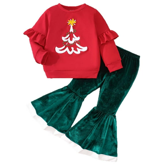 Kogui Toddler Girl Clothes Fall/Winter Girls Clothes Short Sleeve Top and Print Pants 2 Piece Girls Outfits 2T 3T (Red,2-3 Years)