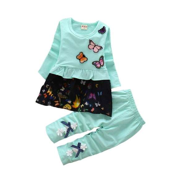 Kogui Toddler Girl Clothes Outfits Set Girls Clothes Patchwork Sweatshirt Elastic Waist Sweatpants with Pockets 2PCs Girls' Clothing Sets 3T 4T (Green,3-4 Years)