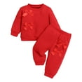 thumbnail image 1 of Kogui Toddler Girl Clothes Outfits Set Toddler Baby Girl Outfits Embroidery Stripe Waffle Long Sleeve Sweatshirt Sweatpants Set Newborn Fall Clothes Size 6 9 Months (Red,6-9 Months), 1 of 6