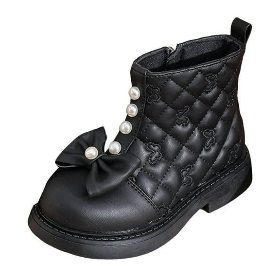 Kogui Toddler Girl Fall Boots Girls Lace Up Riding Boots Mid Calf Combat Boots Leather Side Zipper Boot Size 9.5 (Black,Toddler 9.5)