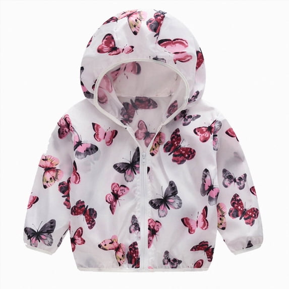 Kogui Toddler Girl Jacket Baby Girls Sunscreen Jacket Cartoon Print Hooded Nylon Windbreaker Lightweight Zipper Coat for Toddler Sizes 12M-5Y (Pink,4-5 Years)