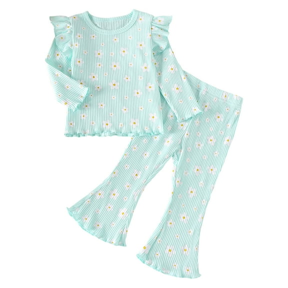 Kogui Toddler Girl Long Pants Outfit Girls Clothes Long Sleeve Top and Pants 2 Piece Fall Outfits Clothing Set Size 2T 3T (Mint Green,2-3 Years)