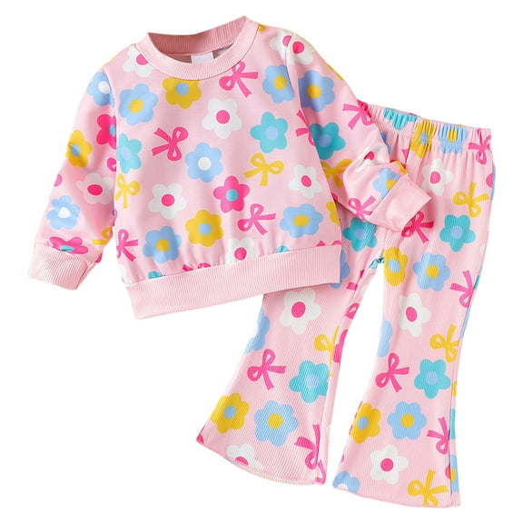 Kogui Toddler Girl Outfit Fall Winter Infant Outfit Toddler Baby Girl Boy Long Sleeve Sweatshirt Pants Clothes Fall Winter 18 24 Months (Pink,18-24 Months)