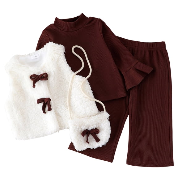 Kogui Toddler Girl Outfit Set Kids Toddler Girl Clothes Long Sleeve Top and Jeans Pants 2Pcs Fall Winter Girl Outfits 2T 3T (White,2-3 Years)