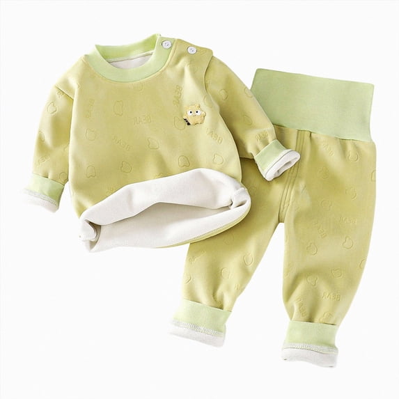 Kogui Toddler Girl Pajamas Girls Fleece Lined Thermal Underwear Set Bear Print Long Sleeve Top and High Waist Pants Baby Toddler Pjs 2T 3T (Green,2-3 Years)
