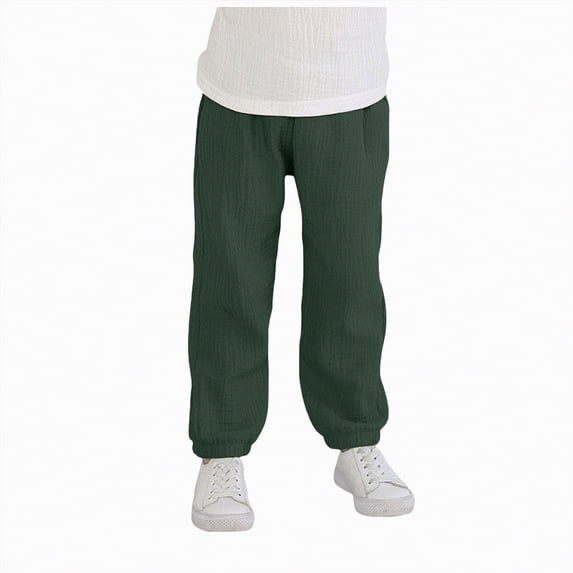 Kogui Toddler Girl Pants Boys Cargo Pants, Multi-pocket Casual Relaxed Fit Elastic Bottom Jogger Pants 3T 4T (Dark Green,3-4 Years )