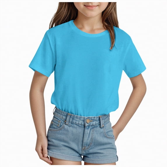 Kogui Toddler Girl Shirt Girls' Short Sleeve Shirts Kids Crewneck T-Shirts Summer Tops Basic Tees 18 24 Months (Sky Blue,18-24 Months)