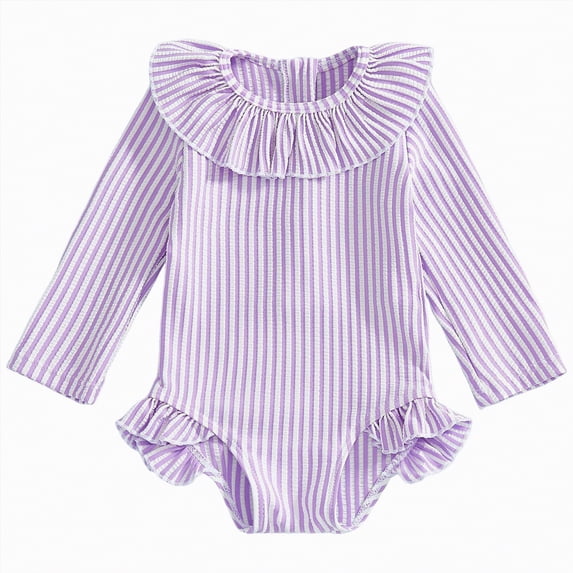 Kogui Toddler Girl Swimsuit Toddler Baby Girl Swimsuit Long Sleeve One Piece Rash Guard Zipper Swimwear with Hat 2T 3T (Purple,2-3 Years)