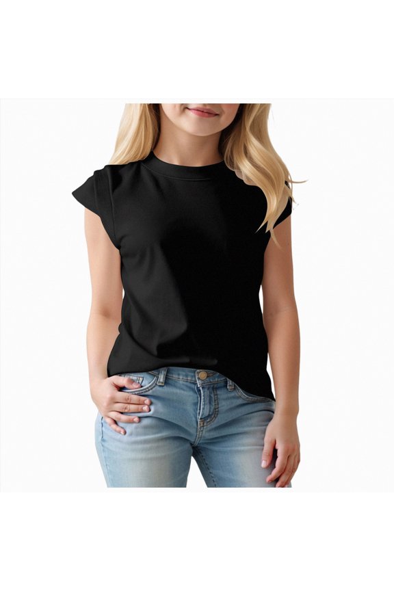 Toddler Girl Uniform Shirts Baby & Toddler Girl Tees Short Sleeve Tees Kids Casual Crew Neck 5T 6T (Black,5-6 Years)