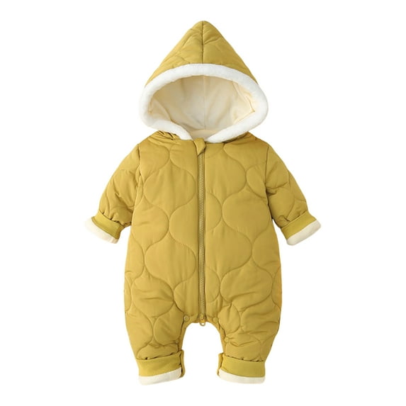 Kogui Toddler Girl Winter Snowsuit Down Cotton Snowsuits Fleece Lining Jumpsuits Baby Zipper Winter Coat Size 0 3 Months (Yellow,0-3 Months)