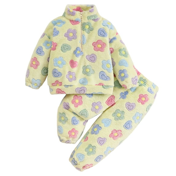 Kogui Toddler Girls Outfits Toddler Baby Girl Fall Clothes Outfit Cute Embroidery Striped Waffle Knit Sweatshirts + Pants Set 4T 5T (Light Yellow,4-5 Years)