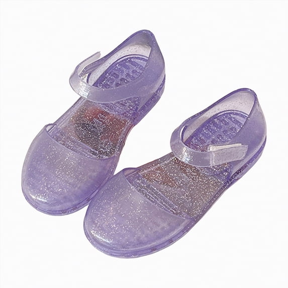 Kogui Toddler Girls Sandals Girls Princess Shoes Jelly Sandals Toddler Cosplay Dress Up Dancing Show Shoes Flats Size 11.5 (Purple,Little Kids 11.5)