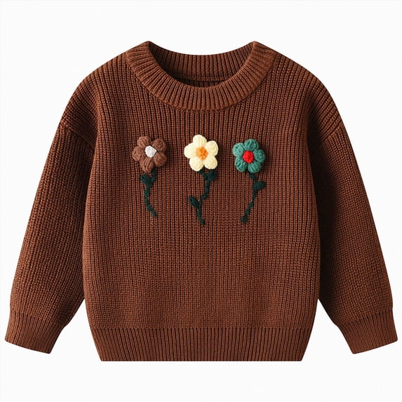 Kogui Toddler Girls Sweater Autumn Winter Warm Baby Girl Cute Long Sleeve Knitted Sweater Pullover Top 3T 4T (Coffee,3-4 Years)