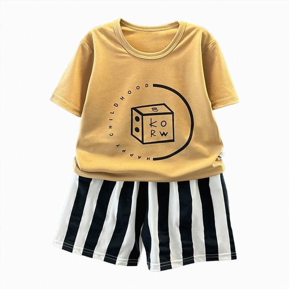 Kogui Toddler Golf Outfit Boys 2 Piece Outfits Hooded Short Sleeve T-Shirt and Shorts Set Summer Clothes for Kids 4T 5T (Brown,4-5 Years)