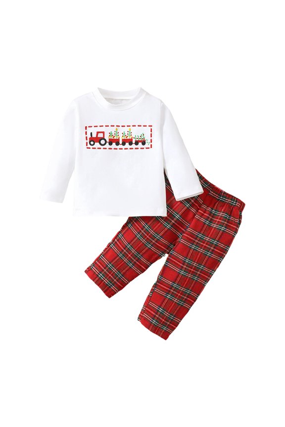 Toddler Halloween Outfit Baby Boy New in Town Long Sleeve Romper Long Pants Set 2Pcs Newborn Fall Winter Clothes Size 6 12 Months (Red,6-12 Months)