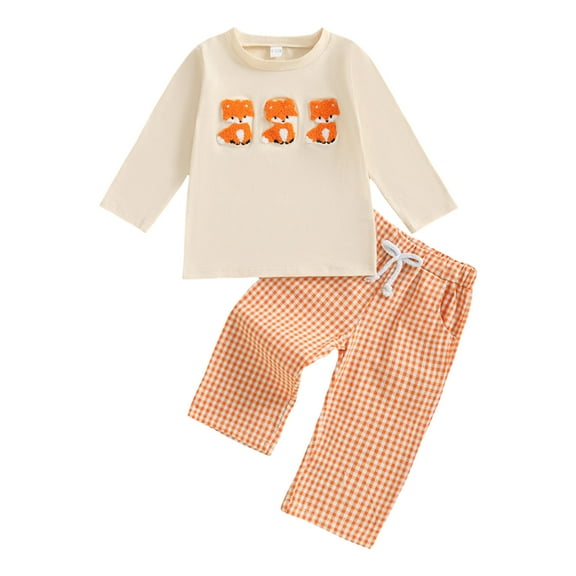 Kogui Toddler Halloween Outfit Boy 2Pcs Newborn Baby Boy Long Sleeve Shirt Pants Set Outfit Fall Clothes Size 6 12 Months (Beige,6-12 Months)