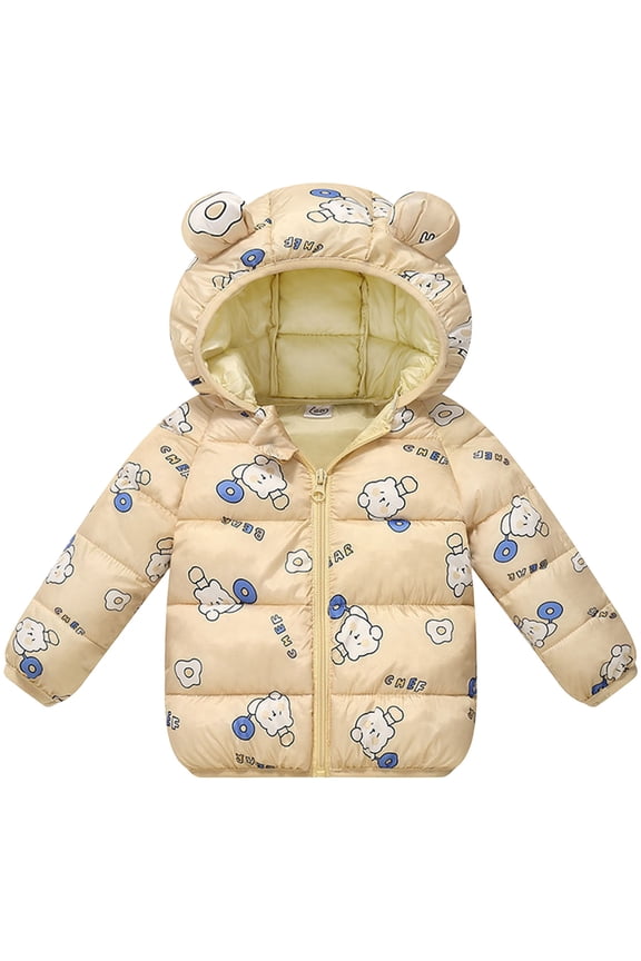 Toddler Jackets Boys Infant Winter Down Jacket with Hooded Warm Toddler Outer Clothing Winter 3T 4T (Beige,3-4 Years)