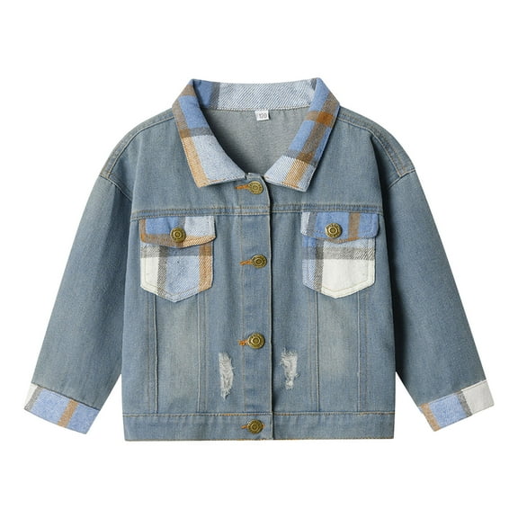 Kogui Toddler Jean Jacket Boys Girl's Graphic Button Front Collared Drop Shoulder Long Sleeve Denim Jacket Size 4T 5T (Blue,4-5 Years)