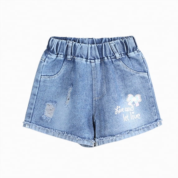 Kogui Toddler Jeans Girls Girls Cuffed Jean Shorts Stretch Denim with Pockets Mid To High Rise Waist 3T 4T (White,3-4 Years)