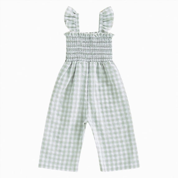 Kogui Toddler Jumpsuit Girl Pants Girls Jumpsuits Belted Ruffle Top High-Waisted Wide Leg Pleated Pants One Piece 6 12 Months (Green,6-12 Months)