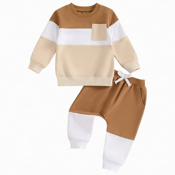 Kogui Toddler Outfits for Boys for Fall Pullover Hoodie and Sweatpants Suit for Boys Girls 2 Piece Outfit Sweatshirt Set 3 6 9 12 24 Months 2T 3T 4T (Khaki,0-6 Months)