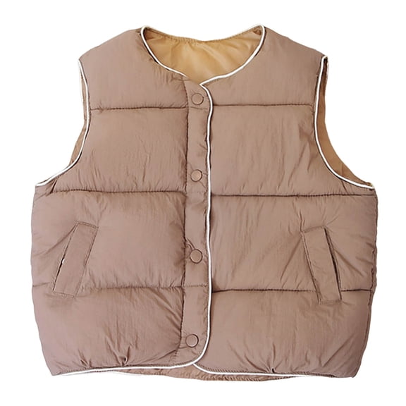 Kogui Toddler Puffer Vest Girls Boys Winter Puffer Vest Faux Down Short Cropped Lightweight Waterproof Sleeveless Jacket High Neck Quilted Outer 2T 3T (Khaki,2-3 Years)