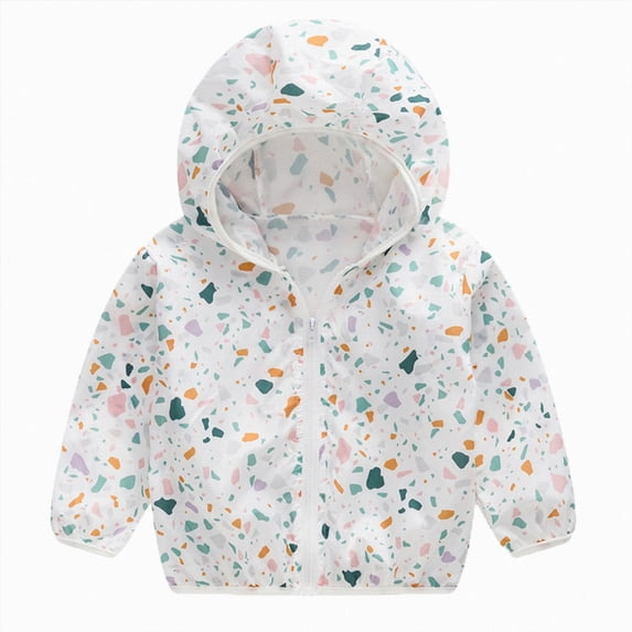 Kogui Toddler Rain Jacket Baby Girls Sunscreen Jacket Cartoon Print Hooded Nylon Windbreaker Lightweight Zipper Coat for Toddler Sizes 12M-5Y (Green,4-5 Years)