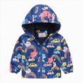thumbnail image 1 of Kogui Toddler Rain Jacket Kids Cartoon Windbreaker Coat Zip Hooded Car Print Lightweight Raincoat Fall 1-8 Years (Navy,7-8 Years), 1 of 9