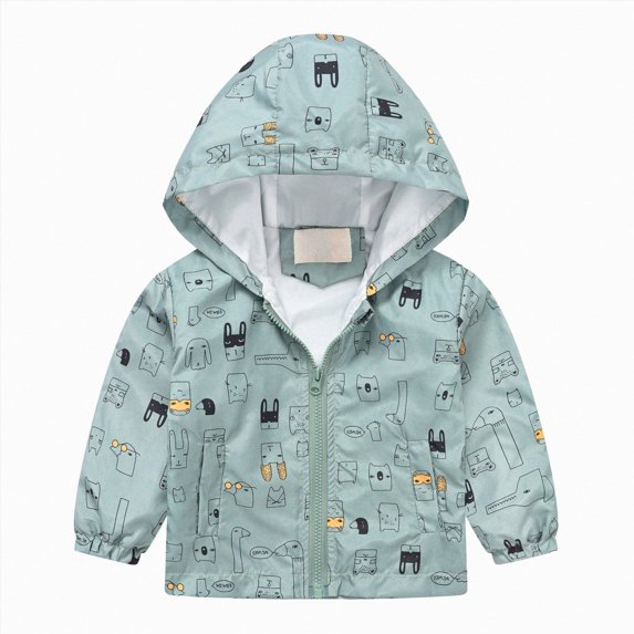 Kogui Toddler Rain Jacket Kids Cartoon Windbreaker Coat Zip Hooded Dinosaur Print Lightweight Raincoat Fall 1-8 Years (Light Gray,7-8 Years)