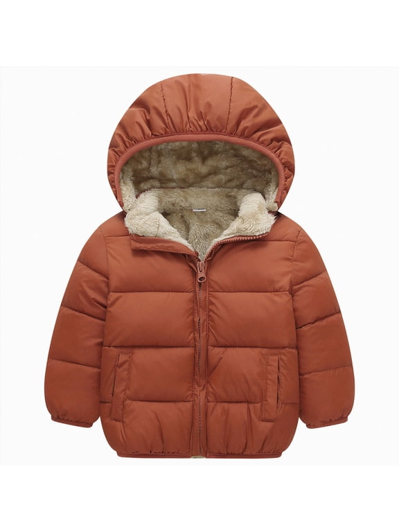 Toddler Sherpa Lined Hooded Puffer Coat Heavyweight Warm Winter Jacket 18 24 Months (Brown,18-24 Months)