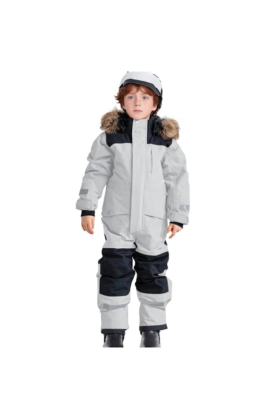 Toddler Snow Suit Snowsuit Kids Girls Boys One Piece Snowsuit Ski Suits Waterproof Jumpsuits Winter Warm Snowboard Coat Outdoor Jackets 4T 5T (Light Gray,4-5 Years)