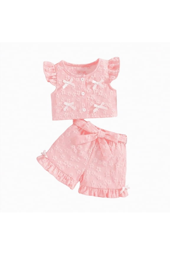 Toddler Summer Outfits T-Shirt French Terry Shorts 2 Piece Outfit Set Infant to Big Kid 3 6 9 12 18 24 Months 2T 3T 4T (Pink,12-18 Months)