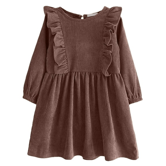 Kogui Toddler Sweater Dress Girls Fall Dress Floral Long Sleeve Dresses 5T 6T (Brown,5-6 Years)