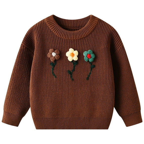 Kogui Toddler Sweaters Baby Boy Girl Sweater Embroidery Crew Neck Long Sleeve Knit Pullover Toddler Fall Winter Clothes Size 3 6 Months (Coffee,3-6 Months)
