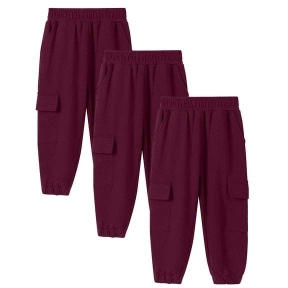 Kogui Toddler Sweatpants Boys Cargo Joggers Pants Elastic Waist Casual Jogging Trousers for Kids 4T 5T (Wine,4-5 Years)