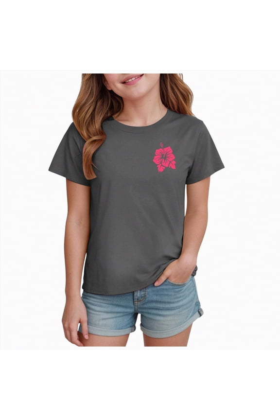 Toddler T Shirt Girls Short Sleeve T Shirts Kids Crewneck Spring Summer Tops Basic Tees 1T 2T (Dark Gray,1-2 Years)