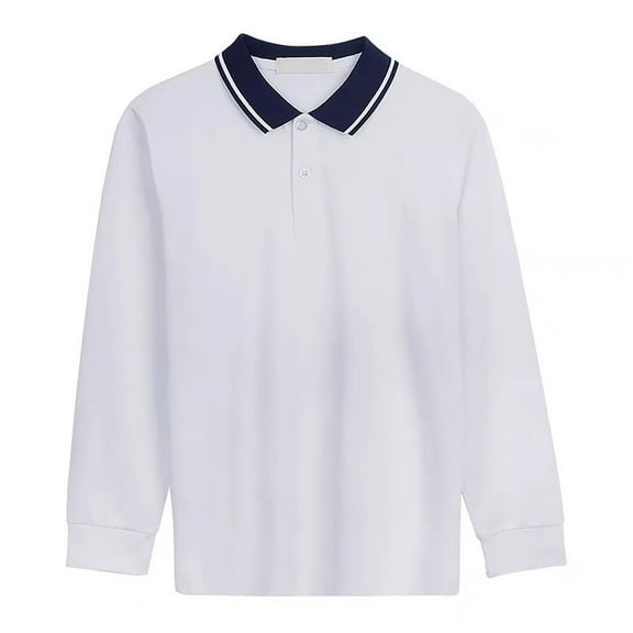 Kogui Toddler Uniform Shirts Girls Long Sleeve Peter Pan Collar Polo Shirt Size 6-7 (Dark Blue,6-7 Years)