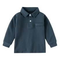Kogui Toddler Uniform Shirts for Boys Girls School Uniform Long Sleeve Polo Shirt Kids Golf Pique Polo Shirts Size 4T 5T (Navy,4-5 Years)