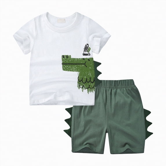 Kogui Toddlers Boys Clothes Toddler Boy Outfit Short Sleeve T-shirt Top and Shorts Baby Boy Clothes 12 18 Months (White,12-18 Months)
