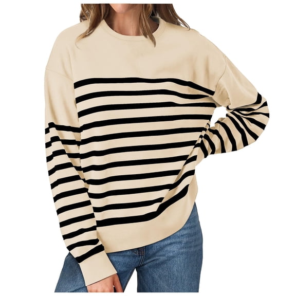 Kogui Tunic Sweatshirts for Women Womens Striped Sweatshirt Crewneck Casual Long Sleeve Pullover Tops Trendy 2025 (Light Yellow,S)