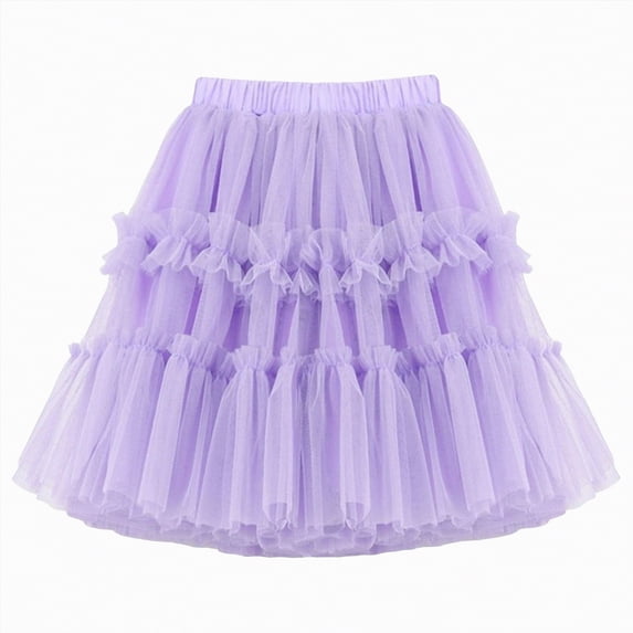 Kogui Tutu Kids Girls Casual Ruffle Trim Tutu Skirt Elastic Waist Skirt Shorts 5T 6T (Purple,5-6 Years)